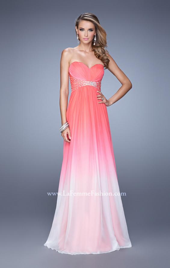 Picture of: Long Ombre Chiffon Dress with Ruching and Pearls in Pink, Style: 20885, Detail Picture 3