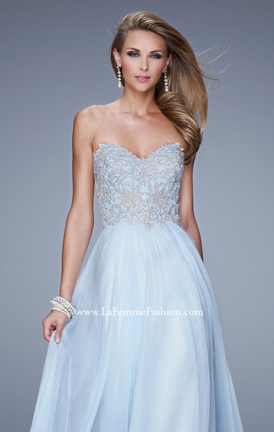 Picture of: Embellished Strapless Dress with Gathered Chiffon Skirt in Blue, Style: 20888, Main Picture