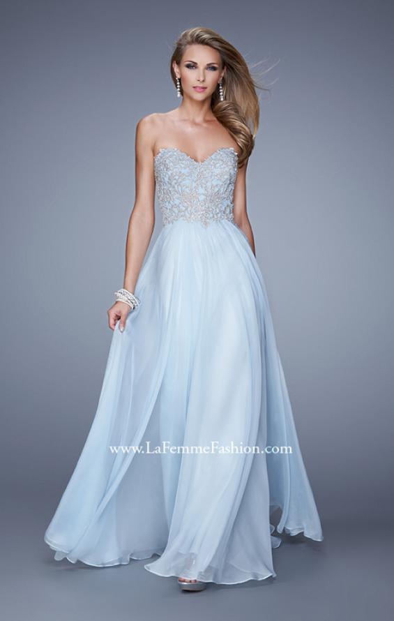 Picture of: Embellished Strapless Dress with Gathered Chiffon Skirt in Blue, Style: 20888, Detail Picture 1