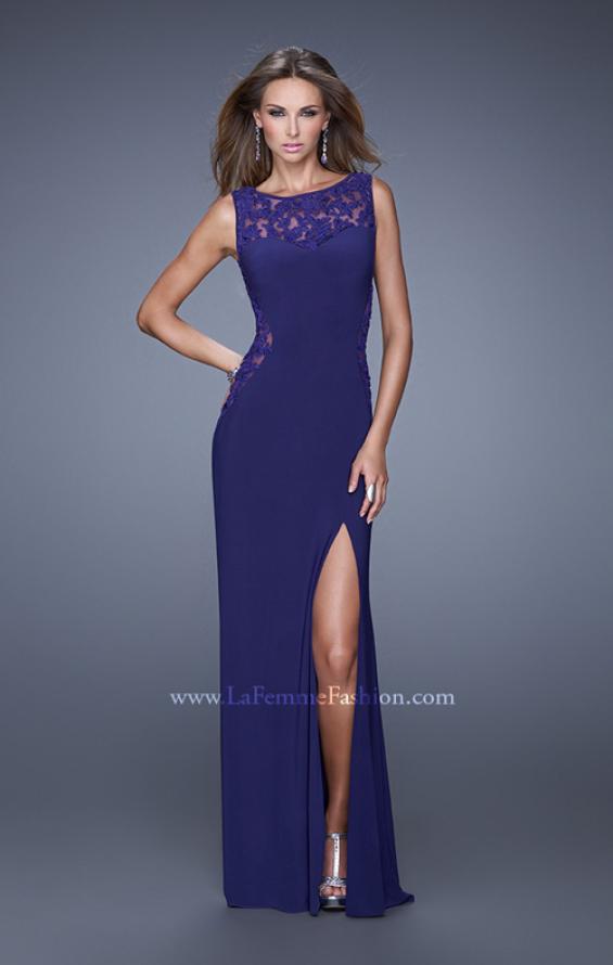 Picture of: Jersey Prom Dress with Sheer Side and Neckline Panels in Purple, Style: 20894, Main Picture