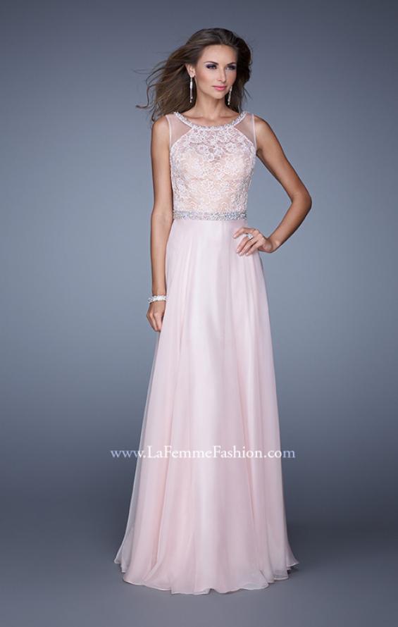 Picture of: Sheer Straps and Lace Bodice Prom Dress with Belt in Pink, Style: 20899, Main Picture