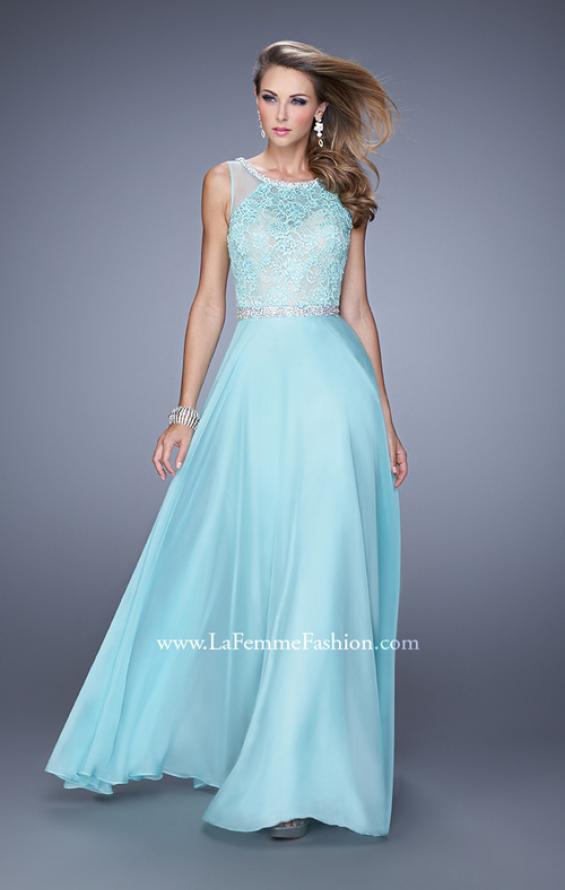 Picture of: Sheer Straps and Lace Bodice Prom Dress with Belt in Aqua, Style: 20899, Detail Picture 2