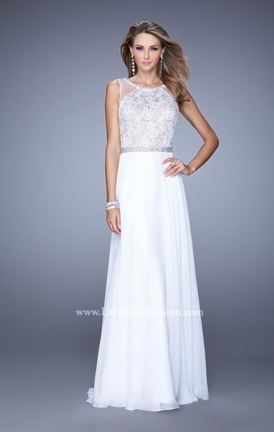 Picture of: Sheer Straps and Lace Bodice Prom Dress with Belt in White, Style: 20899, Detail Picture 3