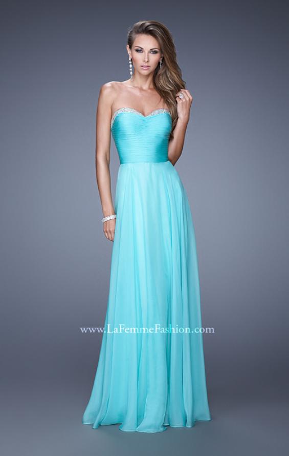 Picture of: Ruched and Beaded Long Chiffon Prom Dress in Aqua, Style: 20901, Main Picture