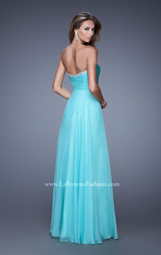 Picture of: Ruched and Beaded Long Chiffon Prom Dress in Aqua, Style: 20901, Back Picture