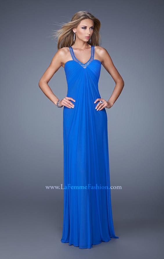 Picture of: Net Jersey Prom Dress with Sheer Beaded Straps in Blue, Style: 20903, Main Picture