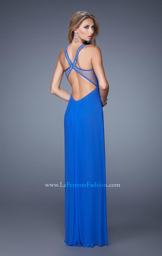 Picture of: Net Jersey Prom Dress with Sheer Beaded Straps in Blue, Style: 20903, Back Picture