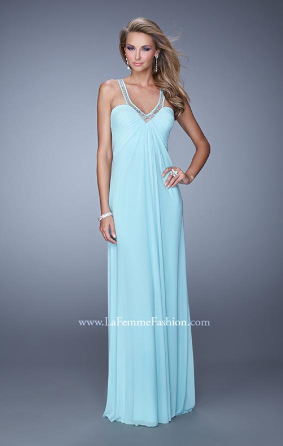 Picture of: Net Jersey Prom Dress with Sheer Beaded Straps in Aqua, Style: 20903, Detail Picture 2
