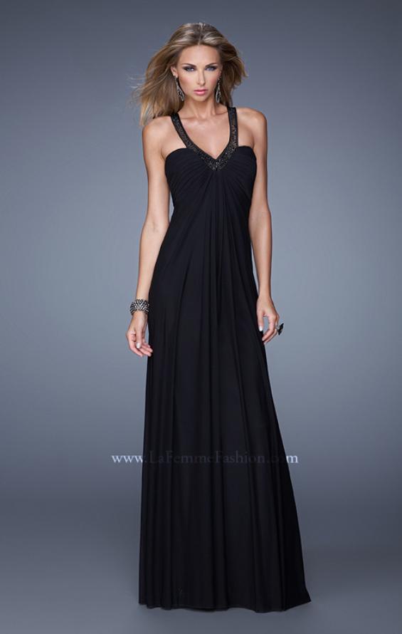 Picture of: Net Jersey Prom Dress with Sheer Beaded Straps in Black, Style: 20903, Detail Picture 4