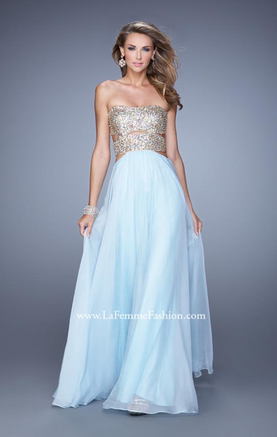 Picture of: Strapless Prom Gown with Cut Outs and Sequins in Powder Blue, Style: 20904, Detail Picture 1