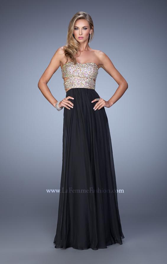 Picture of: Strapless Prom Gown with Cut Outs and Sequins in Black, Style: 20904, Detail Picture 4