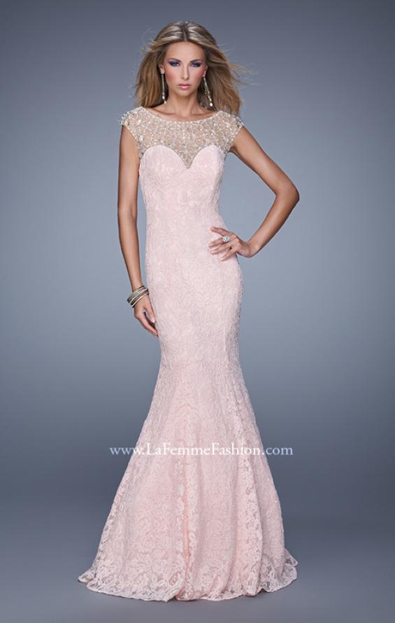 Picture of: Long Lace Cap Sleeve Mermaid Gown with Beading in Pink, Style: 20905, Main Picture