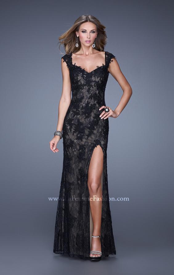 Picture of: Lace Prom Dress with Sheer Lace Cap Sleeves in Black, Style: 20914, Main Picture