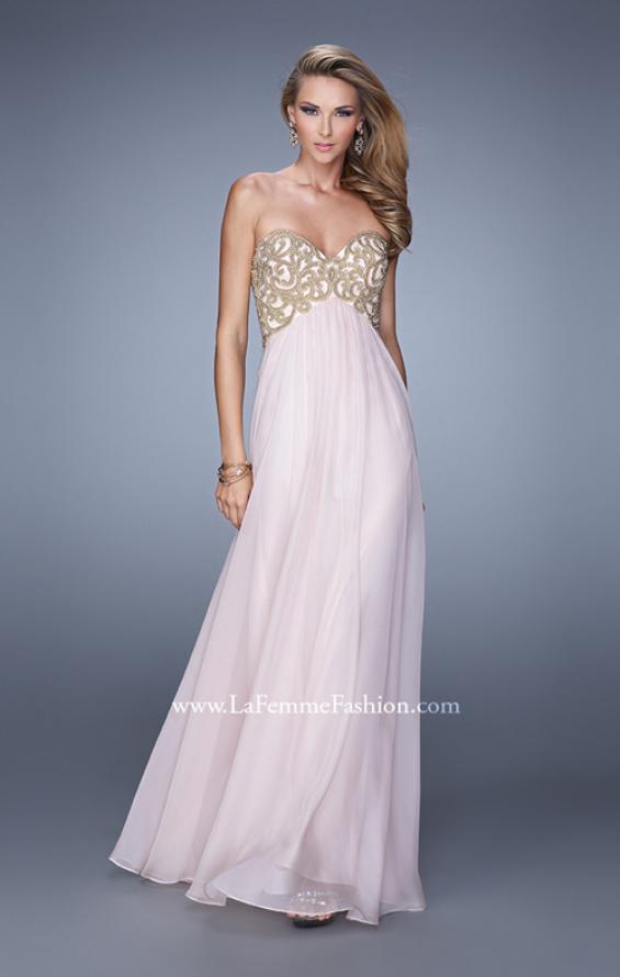 Picture of: Empire Waist Long Prom Dress with Metallic Pearls in Pink, Style: 20931, Main Picture