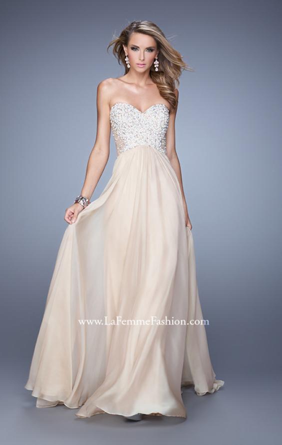 Picture of: Chiffon Prom Dress with Sweetheart Neckline and Pearls in Nude, Style: 20952, Detail Picture 3