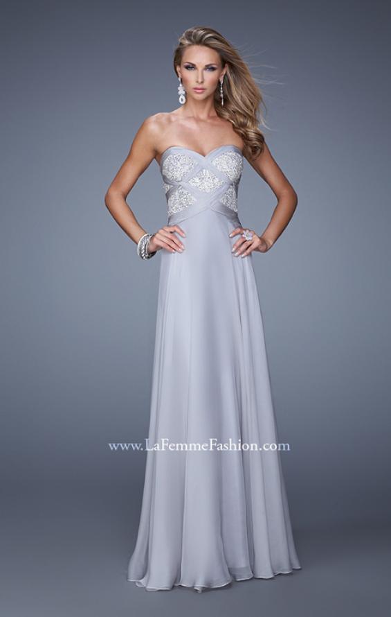 Picture of: Embroidered Bodice Prom Dress with Sweetheart Neck in Silver, Style: 20953, Detail Picture 2
