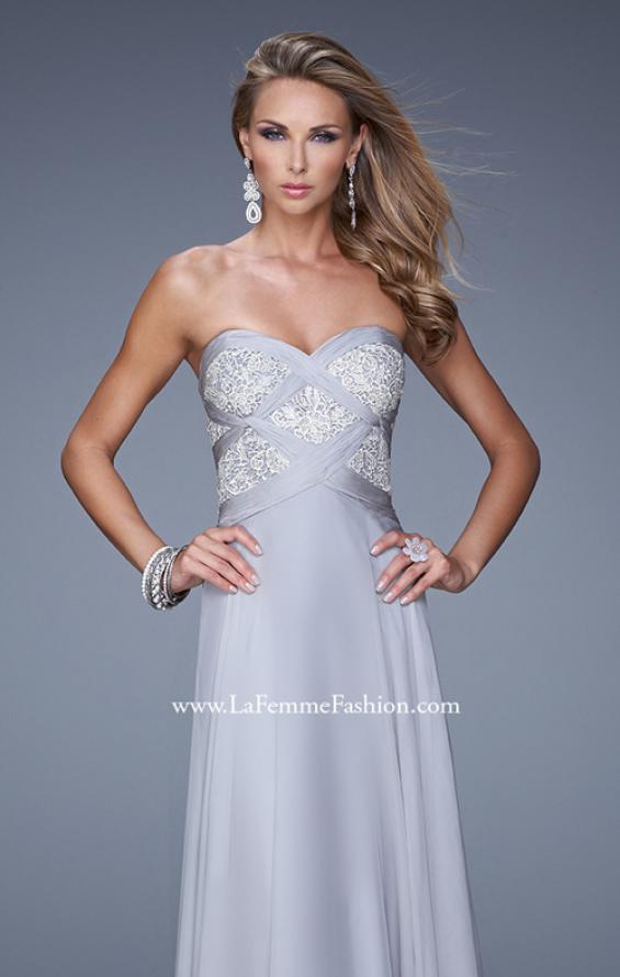 Picture of: Embroidered Bodice Prom Dress with Sweetheart Neck in Silver, Style: 20953, Detail Picture 5