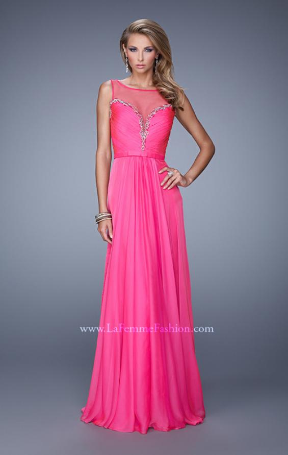 Picture of: Natural Waist Long Chiffon Gown with Beads and Stones in Hot Pink, Style: 20956, Main Picture