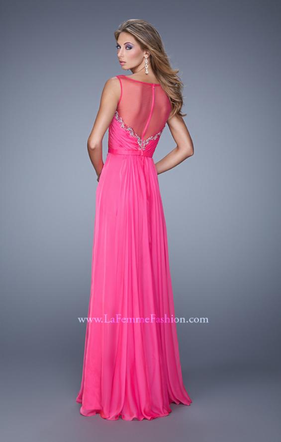 Picture of: Natural Waist Long Chiffon Gown with Beads and Stones in Hot Pink, Style: 20956, Back Picture