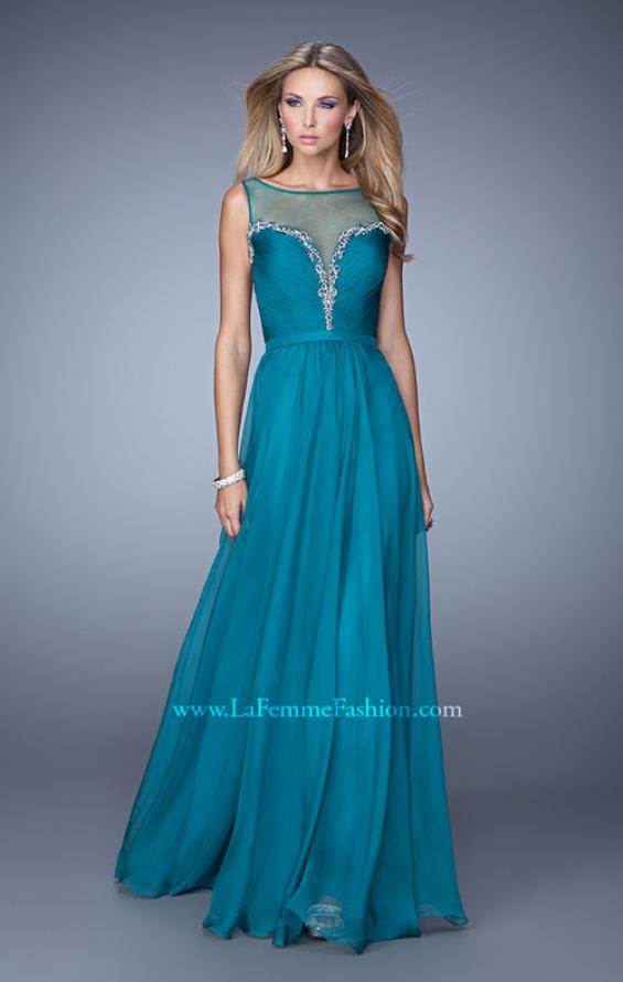 Picture of: Natural Waist Long Chiffon Gown with Beads and Stones in Blue, Style: 20956, Detail Picture 1