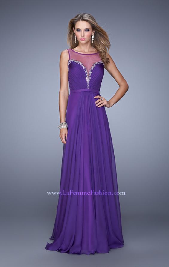 Picture of: Natural Waist Long Chiffon Gown with Beads and Stones in Purple, Style: 20956, Detail Picture 2