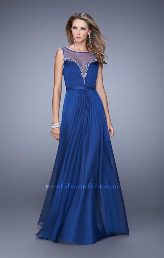 Picture of: Natural Waist Long Chiffon Gown with Beads and Stones in Blue, Style: 20956, Detail Picture 3