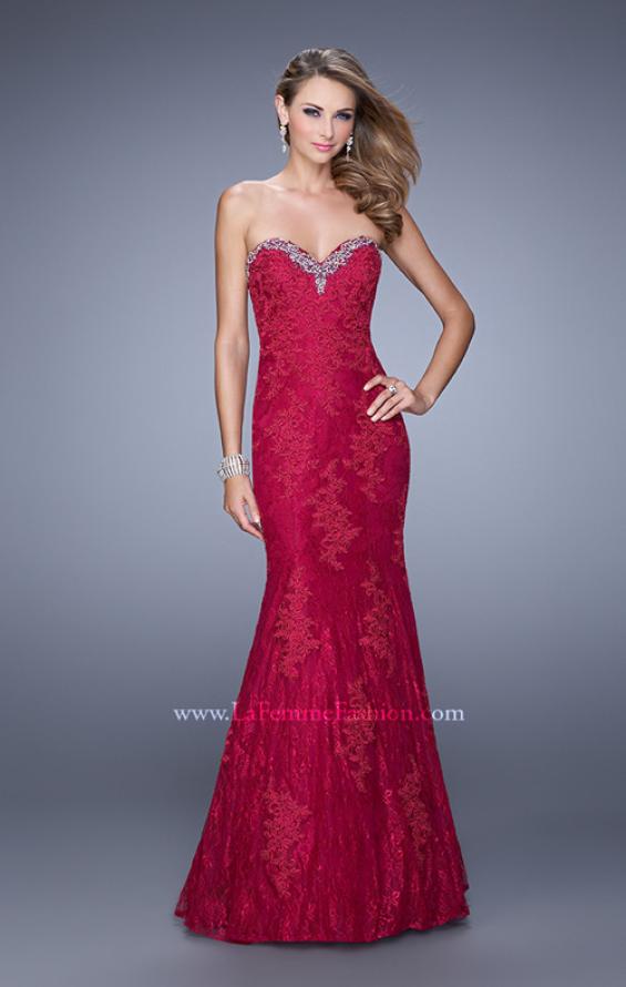 Picture of: Long Lace Mermaid Dress with Multicolored Beading in Red, Style: 20964, Detail Picture 1