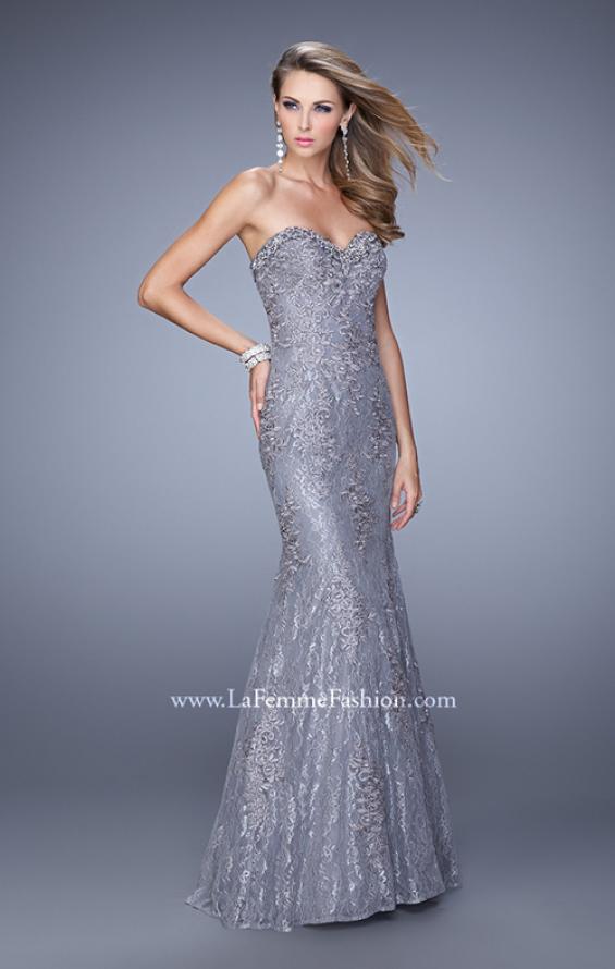 Picture of: Long Lace Mermaid Dress with Multicolored Beading in Silver, Style: 20964, Detail Picture 2