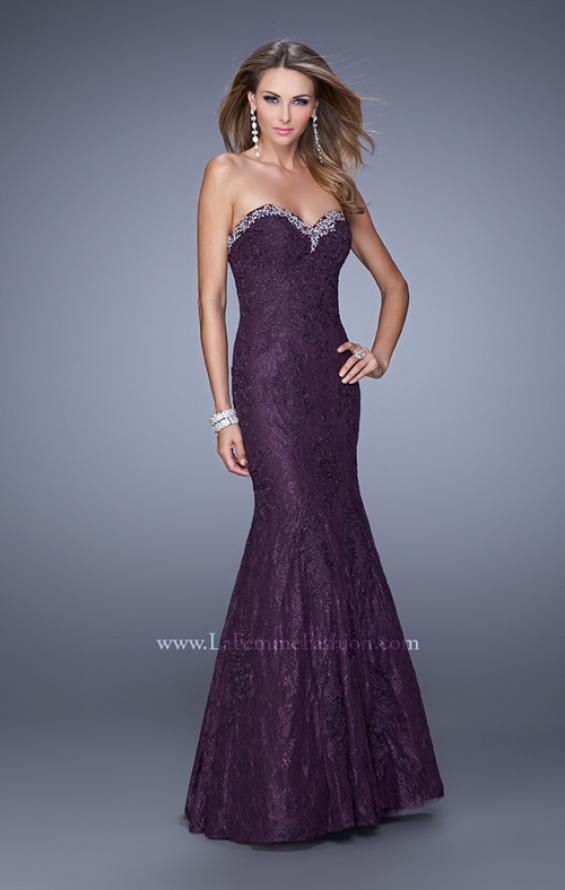 Picture of: Long Lace Mermaid Dress with Multicolored Beading in Purple, Style: 20964, Detail Picture 3