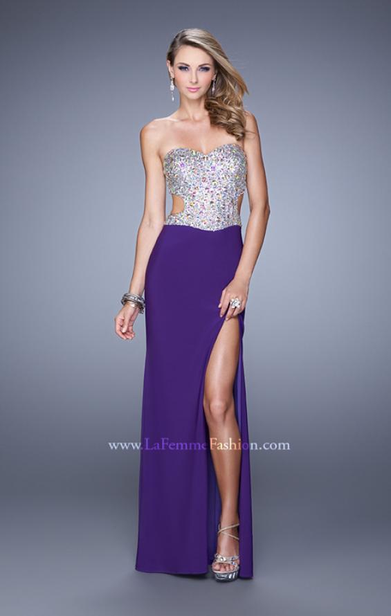 Picture of: Bold Sequined Bodice Prom Dress with Cut Outs in Purple Multi, Style: 20968, Detail Picture 2