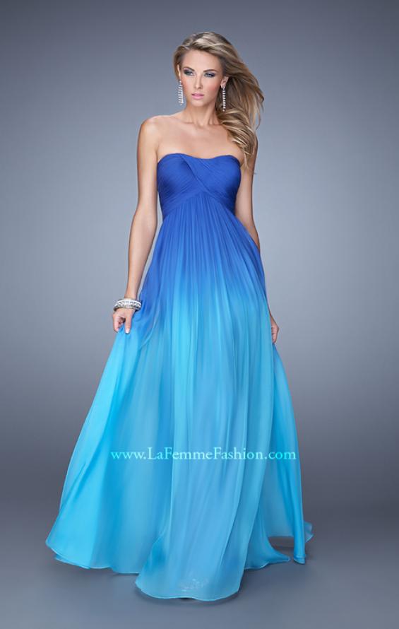 Picture of: Long Ombre Chiffon Prom Dress with Gathered Waist in Blue, Style: 20986, Main Picture