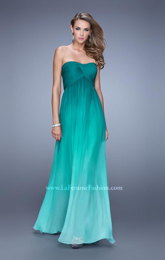 Picture of: Long Ombre Chiffon Prom Dress with Gathered Waist in Green, Style: 20986, Detail Picture 1