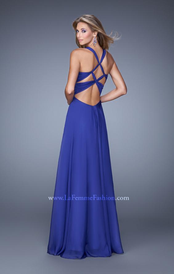 Picture of: V Neckline Long Prom Dress with Sheer Fabric Detail in Blue, Style: 20995, Back Picture