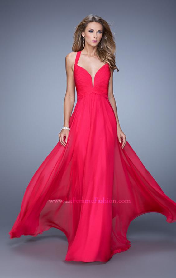 Picture of: V Neckline Long Prom Dress with Sheer Fabric Detail in Red, Style: 20995, Detail Picture 1