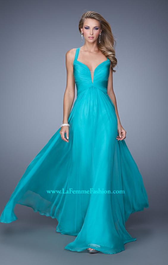 Picture of: V Neckline Long Prom Dress with Sheer Fabric Detail in Aqua, Style: 20995, Detail Picture 2