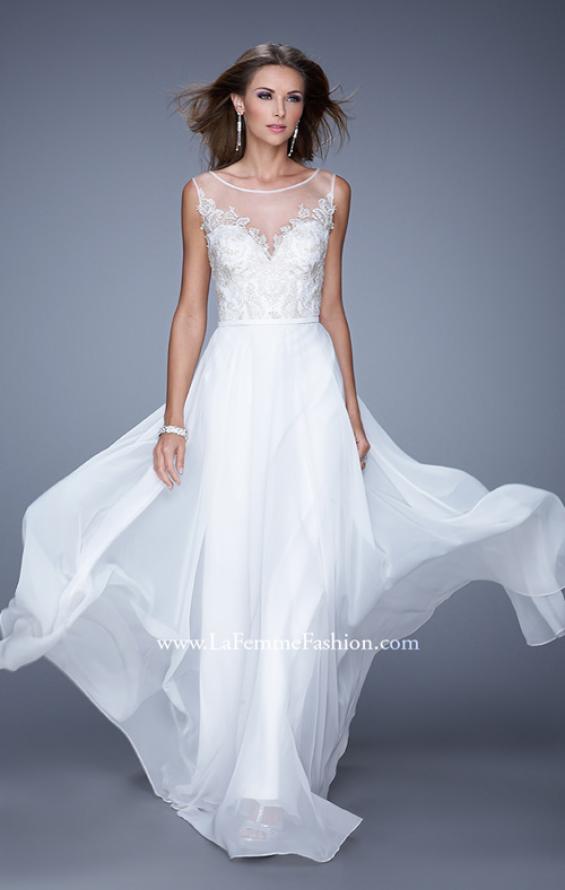 Picture of: Long Chiffon Dress with Embroidery and Keyhole Back in White, Style: 21005, Main Picture