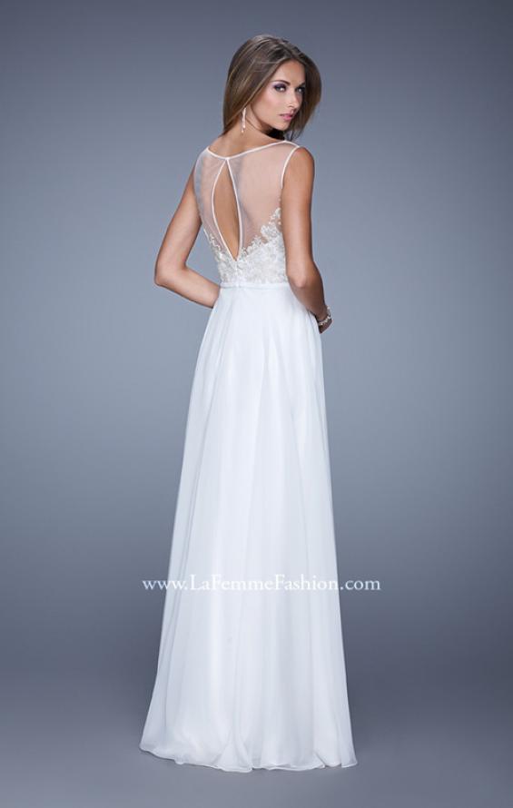 Picture of: Long Chiffon Dress with Embroidery and Keyhole Back in White, Style: 21005, Back Picture