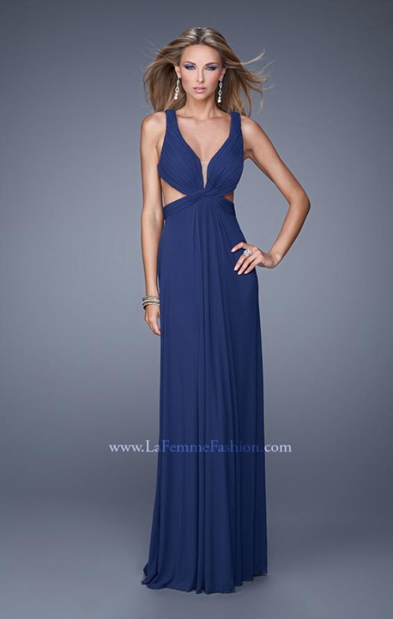 Picture of: Net Jersey Long Dress with Cutouts and Twisting in Navy, Style: 21006, Back Picture