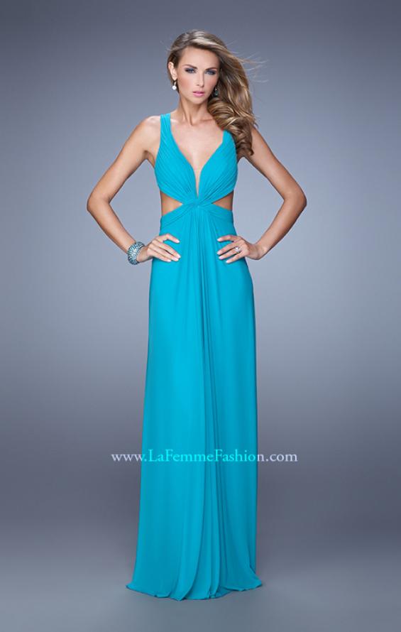 Picture of: Net Jersey Long Dress with Cutouts and Twisting in Aqua, Style: 21006, Detail Picture 3