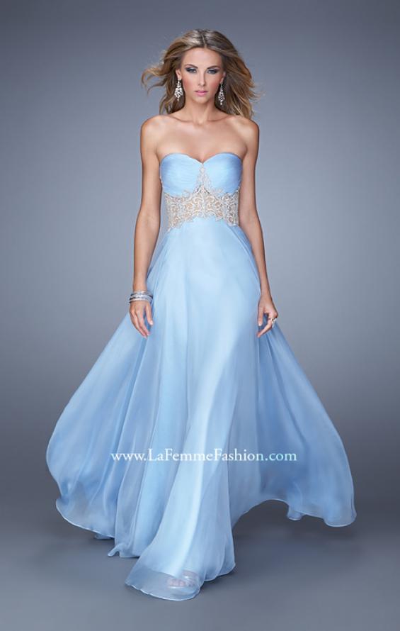 Picture of: Long Strapless Gown with Gathered Bodice and Pearls in Blue, Style: 21022, Main Picture