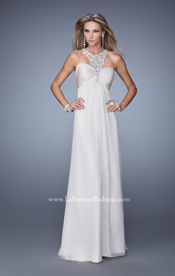 Picture of: Chiffon Halter Gown with Pearl Encrusted Embroidery in White, Style: 21025, Main Picture