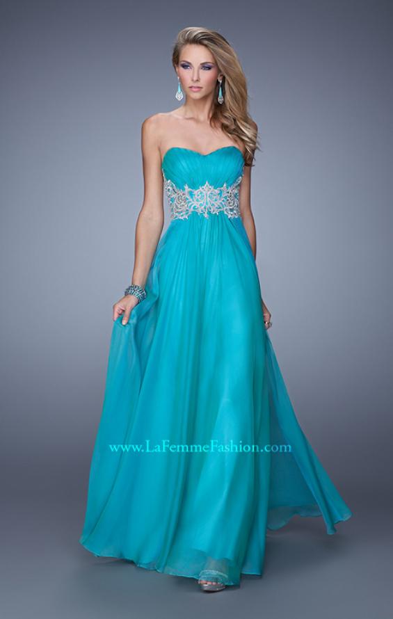 Picture of: Glamorous Prom Dress with Beaded Metallic Embroidery in Teal, Style: 21040, Detail Picture 1