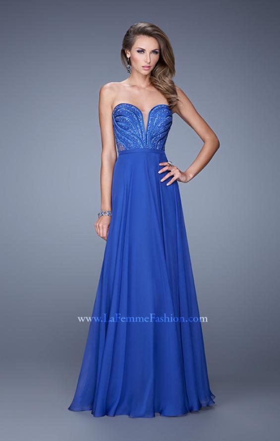 Picture of: Charming Chiffon Dress with Sheer Sides and Stones in Blue, Style: 21054, Main Picture