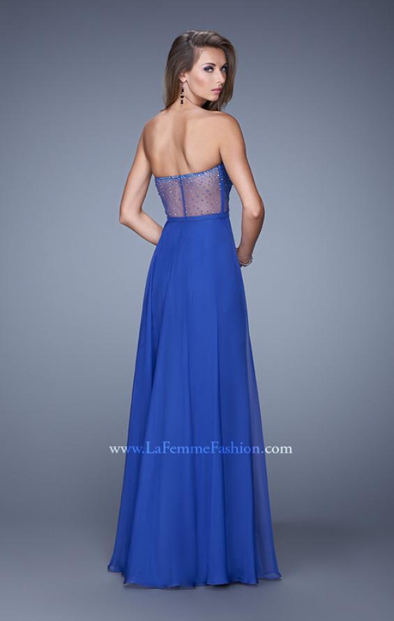 Picture of: Charming Chiffon Dress with Sheer Sides and Stones in Blue, Style: 21054, Back Picture