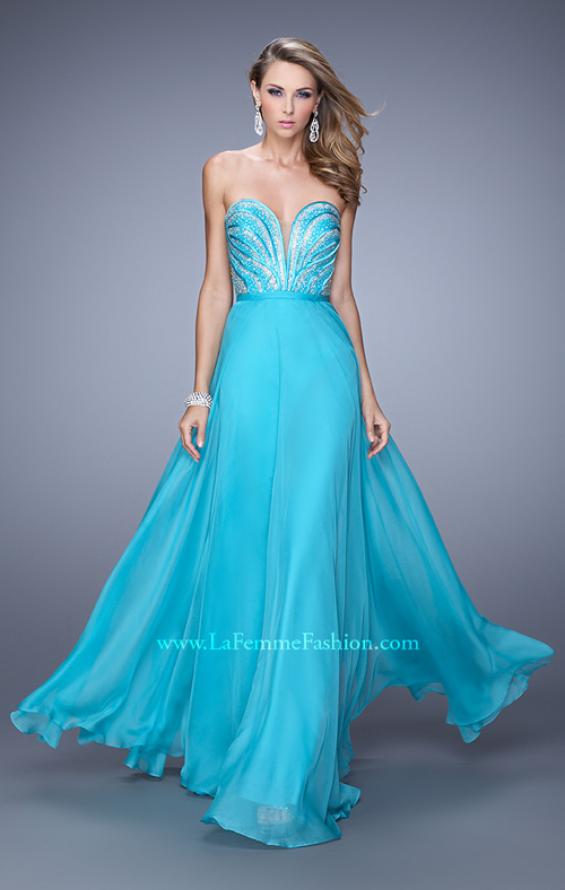 Picture of: Charming Chiffon Dress with Sheer Sides and Stones in Aqua, Style: 21054, Detail Picture 1