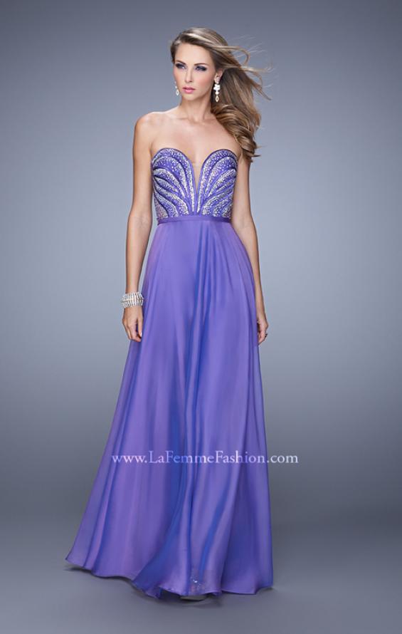 Picture of: Charming Chiffon Dress with Sheer Sides and Stones in Purple, Style: 21054, Detail Picture 2