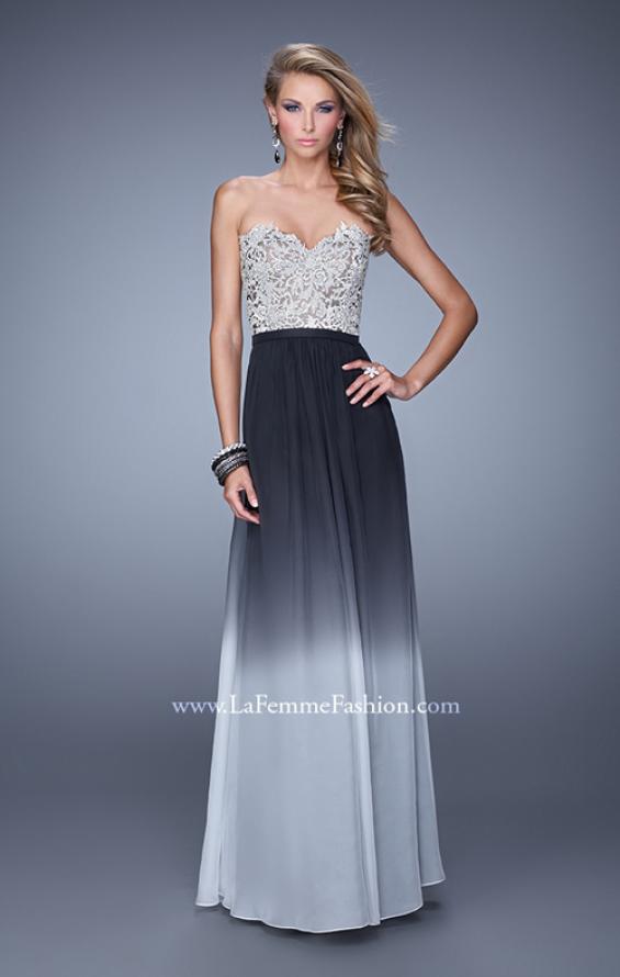 Picture of: Long Ombre Chiffon Dress with Beading and Belt in Black, Style: 21074, Main Picture