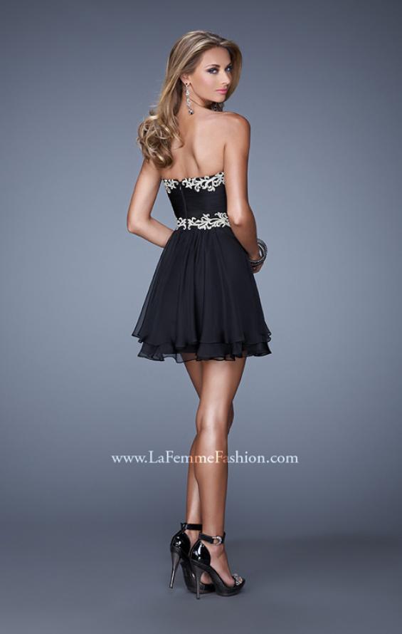 Picture of: Fun Cocktail Dress with Tiered Skirt and Ruched Bodice in Black, Style: 21081, Back Picture