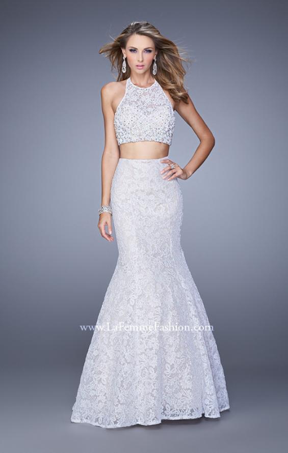 Picture of: Glam Two Piece Halter Lace Dress with Pearl Detail in White, Style: 21087, Detail Picture 2