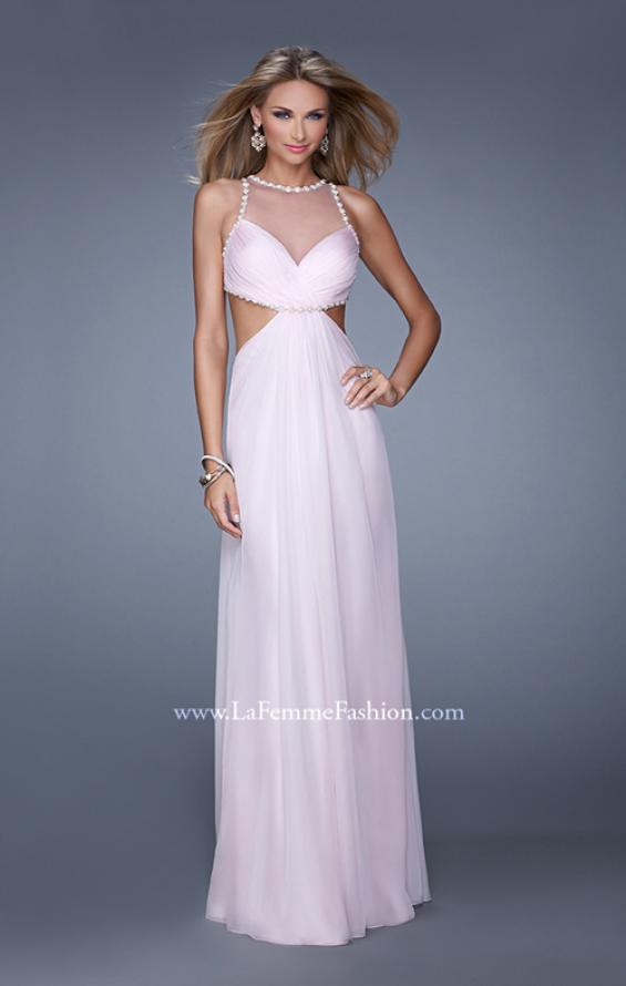 Picture of: Long Halter Prom Dress with Cut Outs and Open Back in Pink, Style: 21090, Main Picture